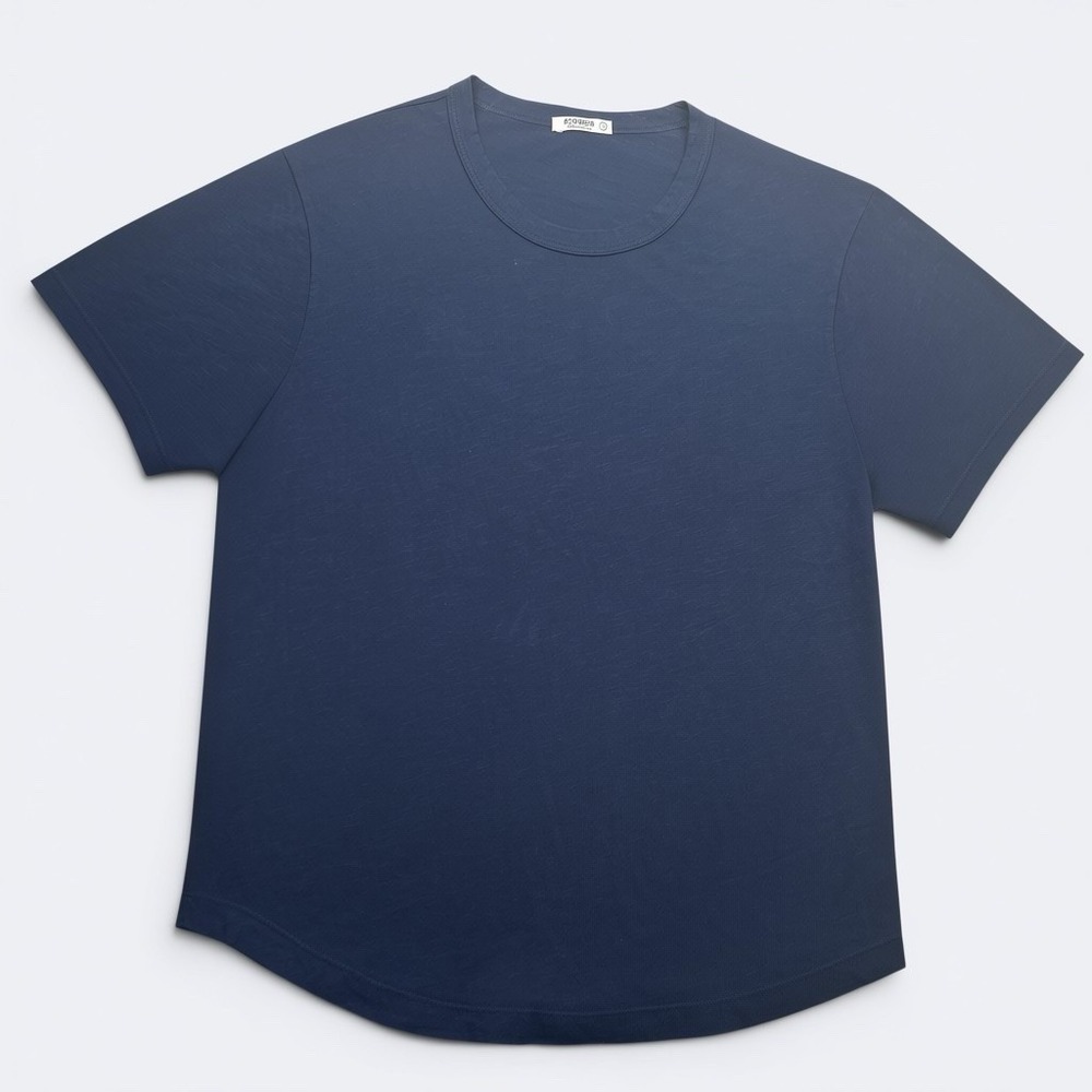 Buck Mason Slub T-Shirt Mens L  Blue Crew Neck Curved Hem Casual